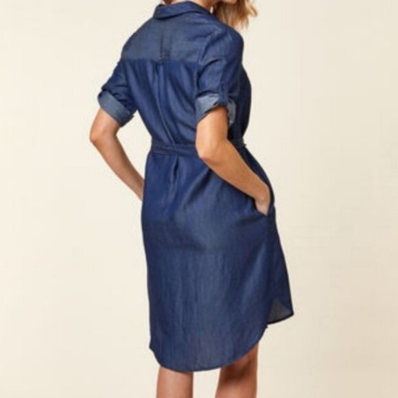 CLEO Utility Sleeve Mini Shirt Dress | Tunic w Pockets Chambray Blue Sz S - Picture 5 of 16